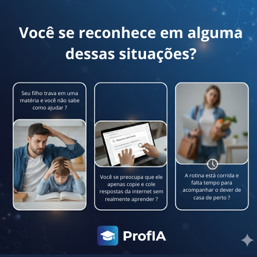 Pais e criança enfrentando dificuldades de estudo